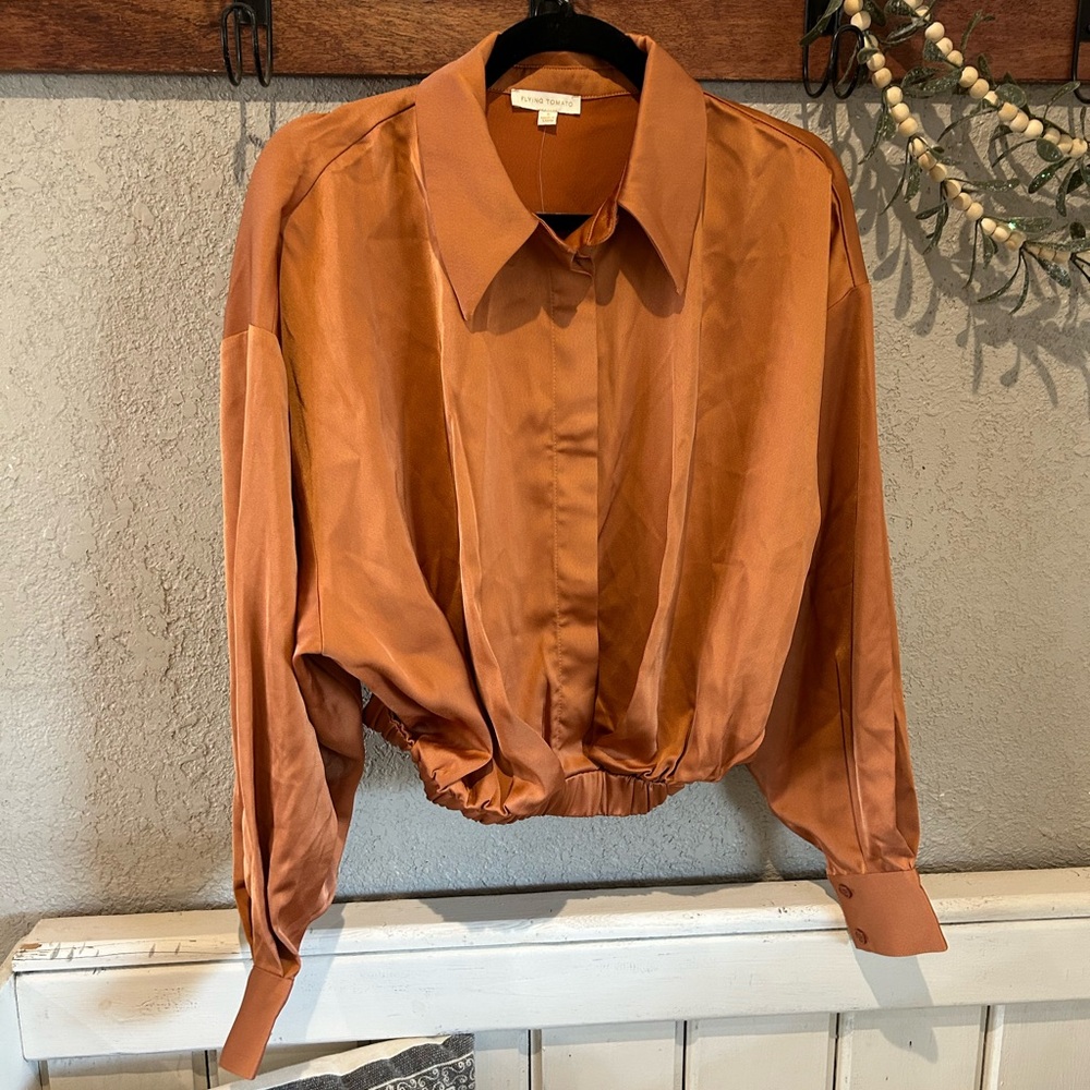 Flying Tomato Satin Blouse - Burnt Orange